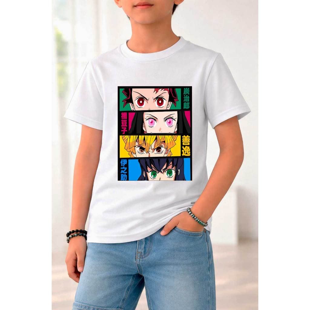 Camiseta Infantil Meninos Moda Street Blusa Juvenil Estampa Demon Slayer