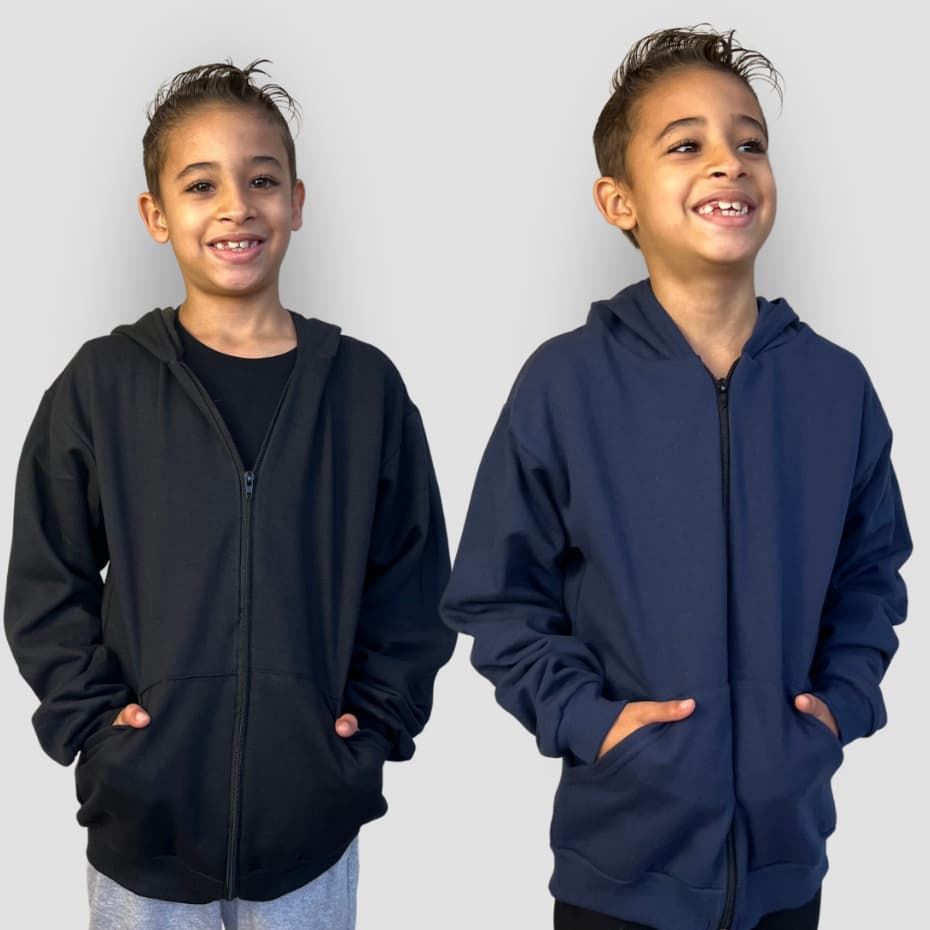 Kit 2 Jaquetas Juvenil Unissex Moletom Flanelado Com Capuz