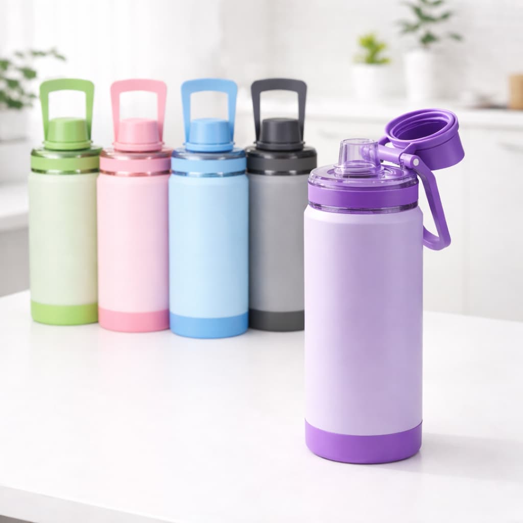 Garrafa Térmica 400ml Tampa Rosqueável Com Protetor para Bocal Alça e Base Antiderrapante Removivel