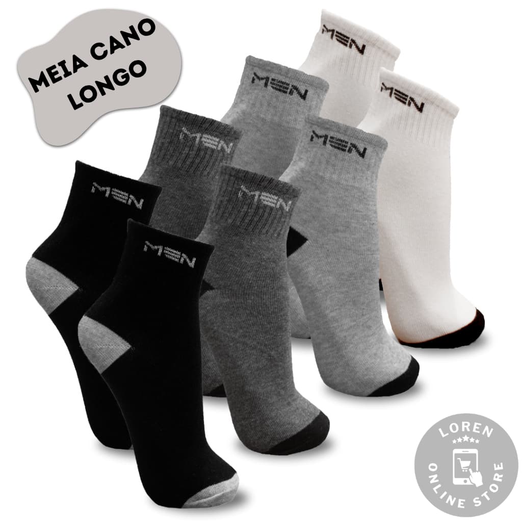 Kit Até 24 Pares de Meias Masculina Cano Longo Grosso Confortável