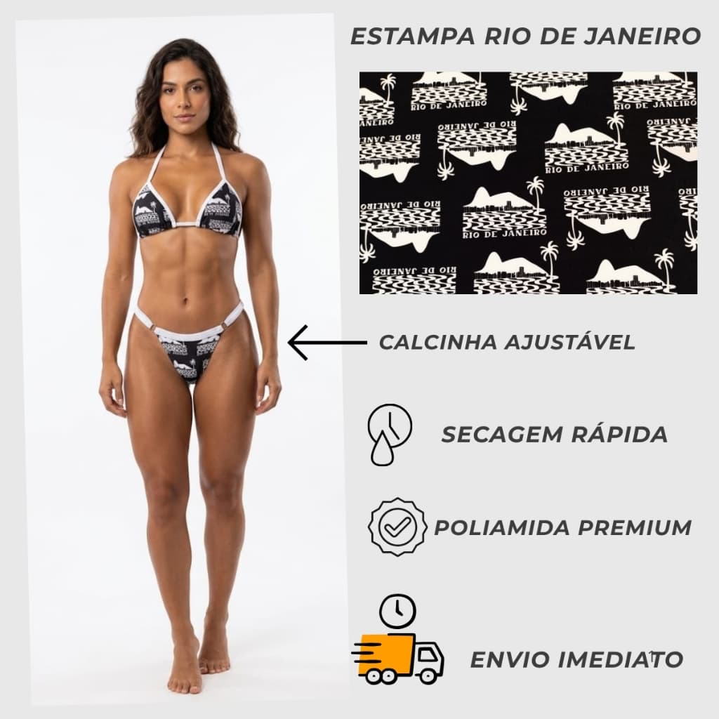 Biquíni Marquinha com Regulagem Top Cortininha Poliamida Premium Praia Verão