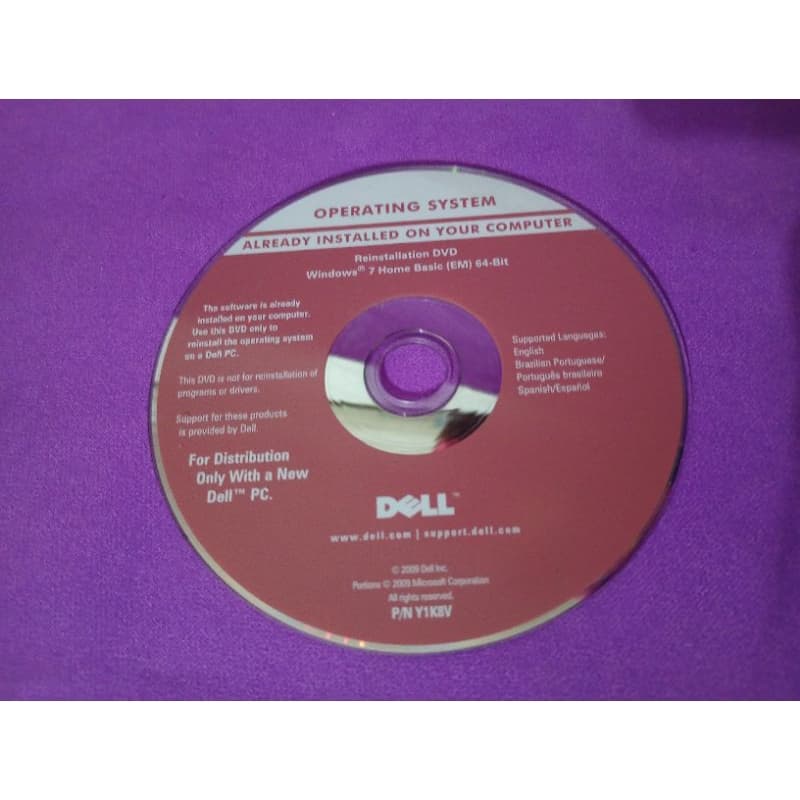 DVD original de reinstalação Windows 7 Dell colecionável USADO NO ESTADO NÃO TESTADO