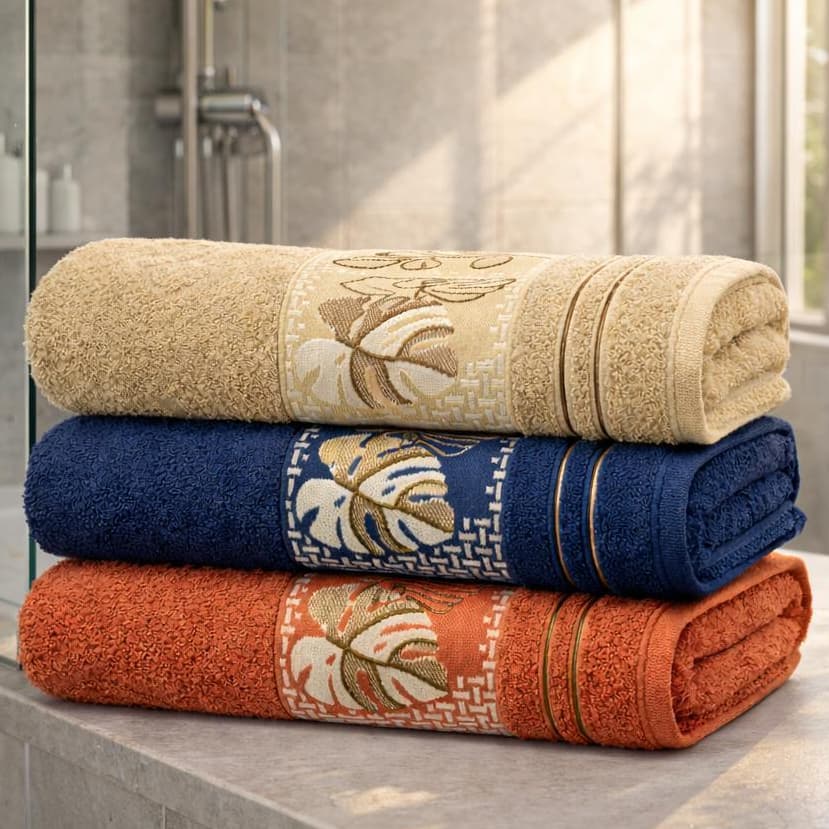 Kit 3 Toalha Banho Botanic Macia Luxo Premium 75x130cm Alta Absorção e Estampa Exclusiva