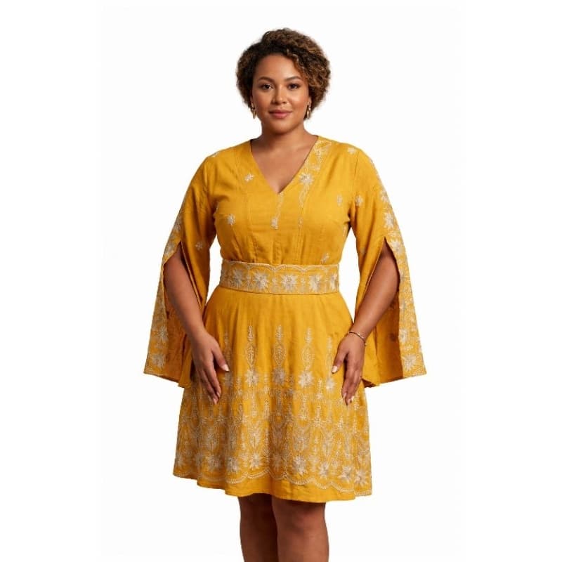 vestido MIDI bordado com fenda na manga elegante casual festa versátil