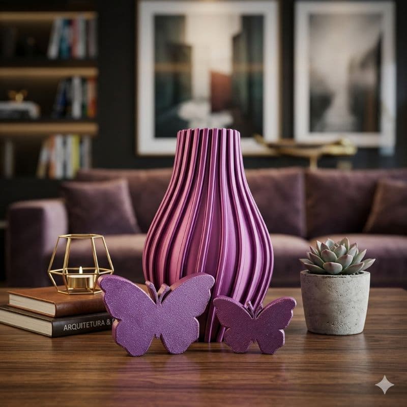 Kit Vaso Decorativo Moderno com Borboletas 3D – Decoração Elegante para Sala, Mesa e Escritório com Charme Sofisticado