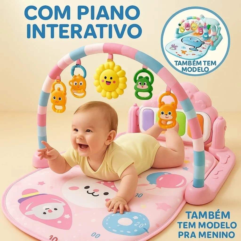 Tapete Bebê Brinquedo Musica Som Luz Piano Atividades Estimulo Rosa Azul