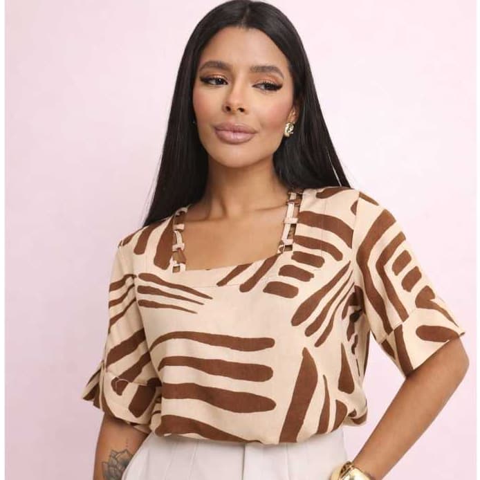 Blusa Feminina Estilo Boutique Viscolinho Premium Decote Quadrado Tecido Leve e Fresco M G GG
