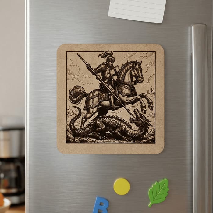 São Jorge Decoração Imã de Geladeira Mini Quadro Madeira MDF Gravado Presente Religioso Amuleto Casa