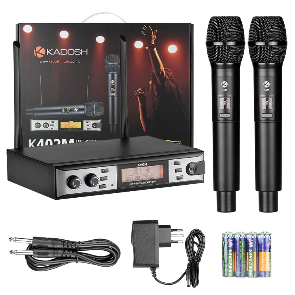 2 Microfones Sem Fio De Mão UHF K402m Kadosh Profissional Para Festas E Eventos