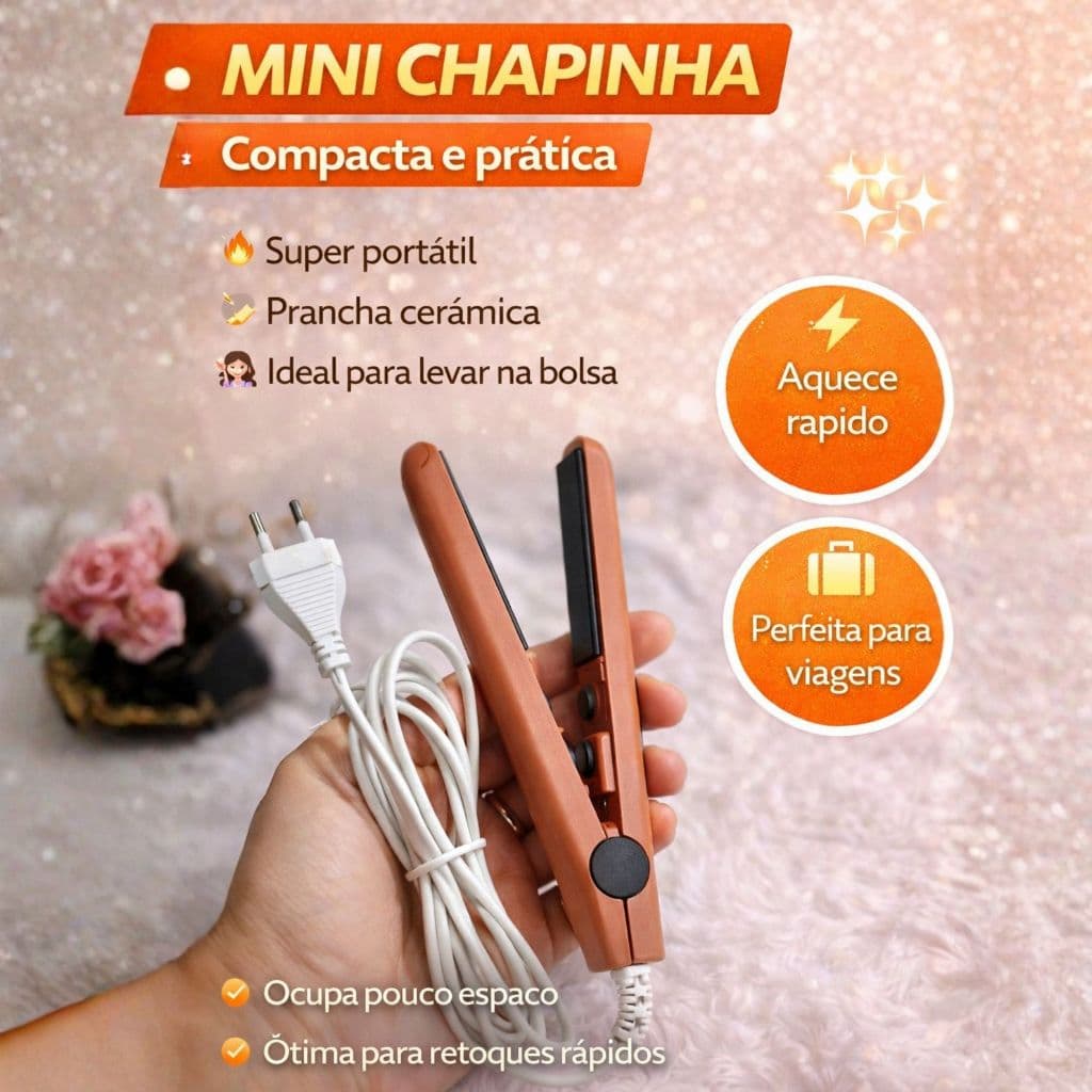Mini Chapinha Prancha De Bolsa Portátil Cabelo Bivolt Estojo