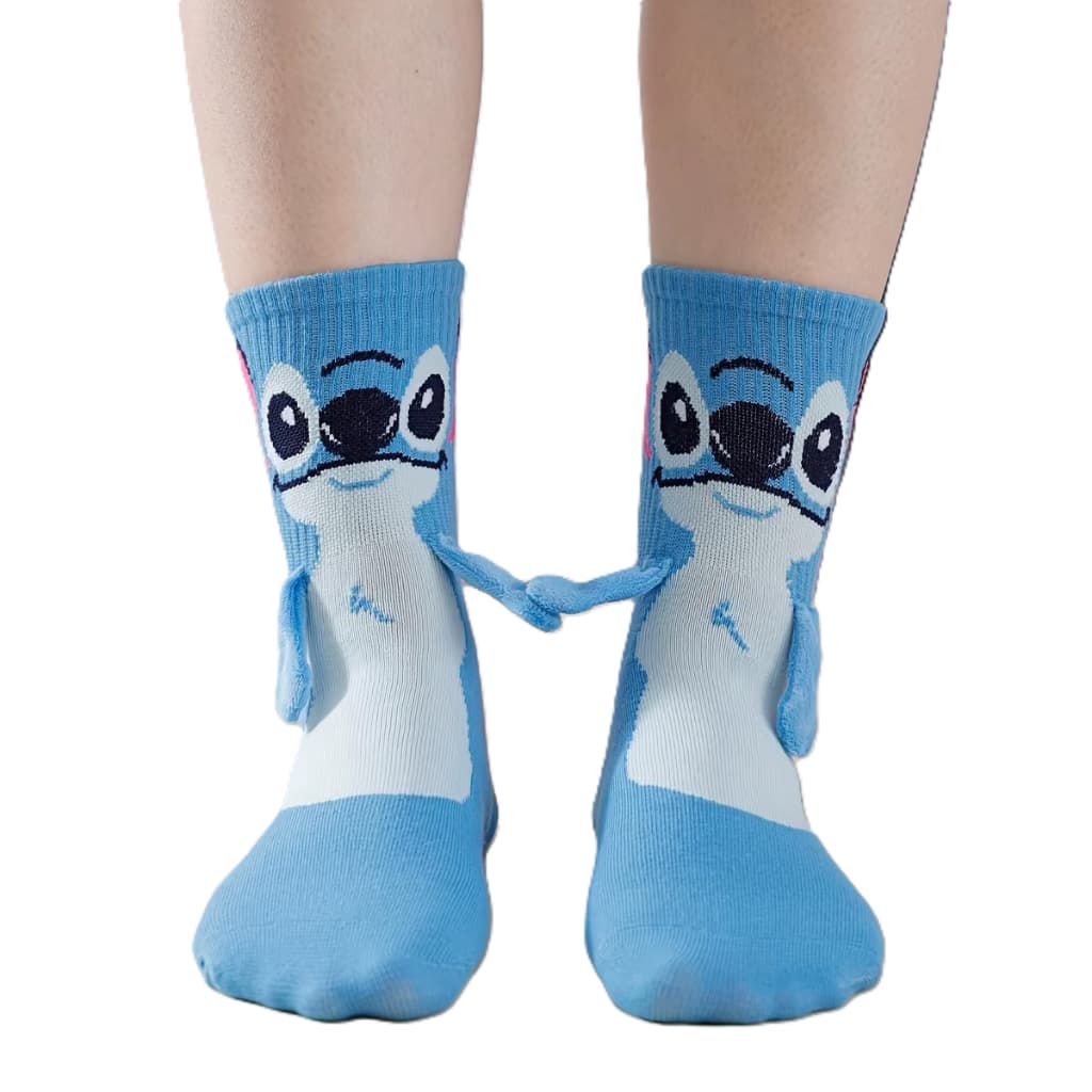 Meia Divertida Stitch “De Mãos Dadas” - Cano Médio, Criativa, Confortável e Fofa
