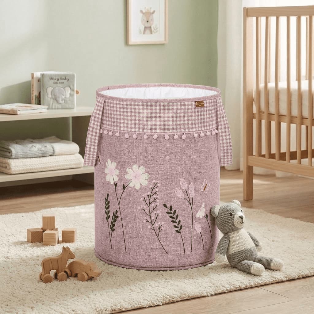 Cesto Organizador de Brinquedos Roupas Flores Dobrável Menina Batistela Baby