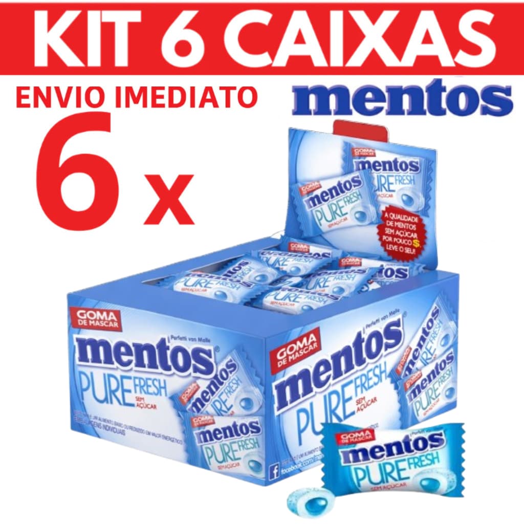 Chiclete Mentos Pure Fresh Kit 6 Caixas (360 Gomas) Sem Açúcar | Envio Imediato