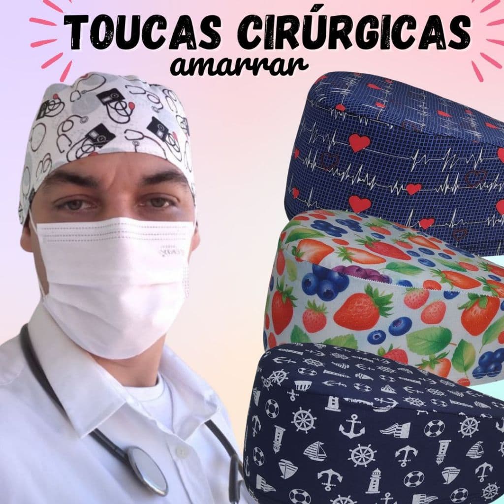 Kit Com 3 Toucas Cirúrgicas Gorro Bandana Veterinária Boleira Dentista Amarrar