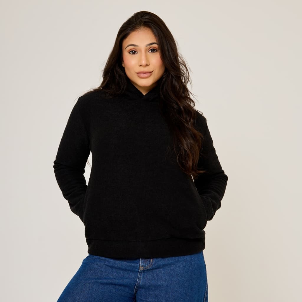 Blusa De Frio Feminina Blusão Bouclê Casaco Texturizado Pelinho Teddy Manga Longa Inverno Quentinho