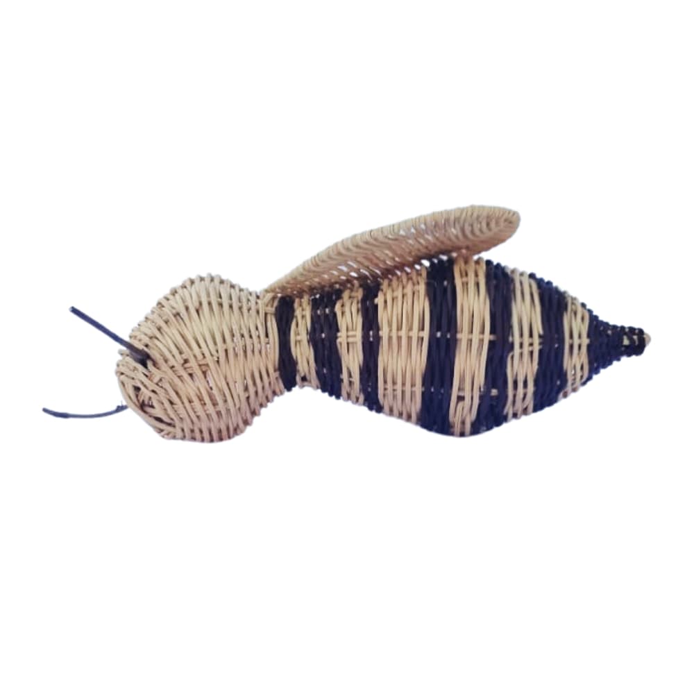 Abelha decorativa artesanal em fibra natural de cipó