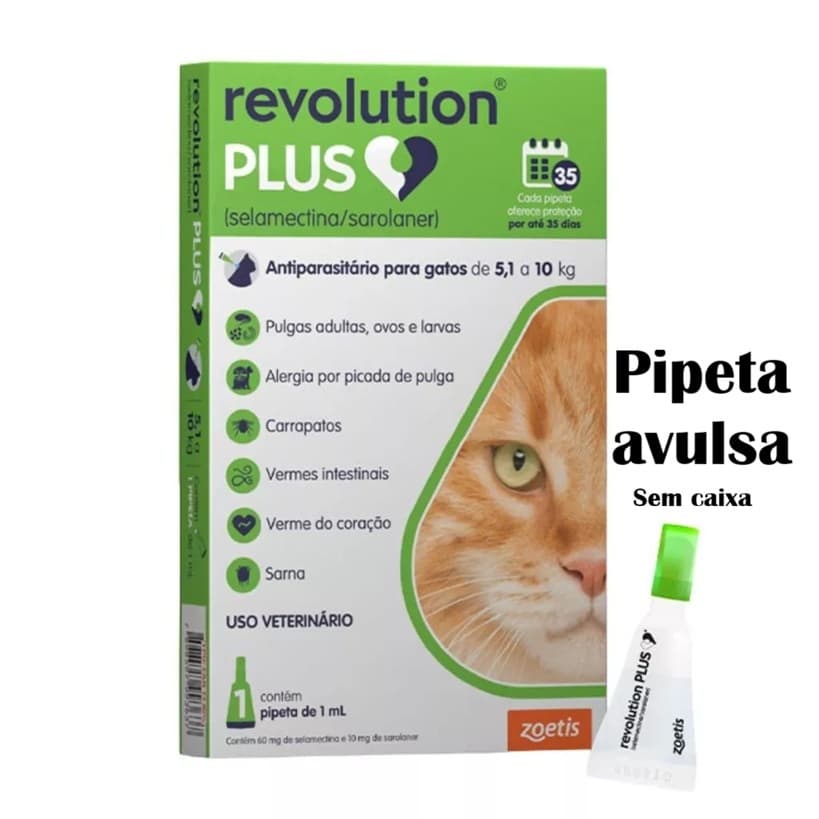 Antipulgas Revolution Plus Gatos de 5,1kg a 10kg C/ 1 Pipeta