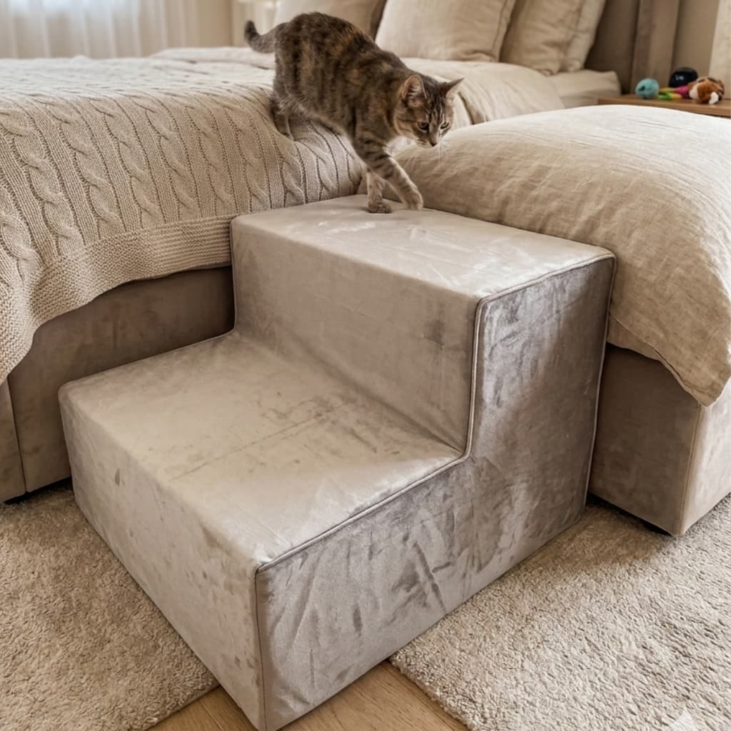 Escada Escadinha Para Pet Estofada e Veludo Gato e Cachorro Capa Removível  – Ideal para Cama e Sofá
