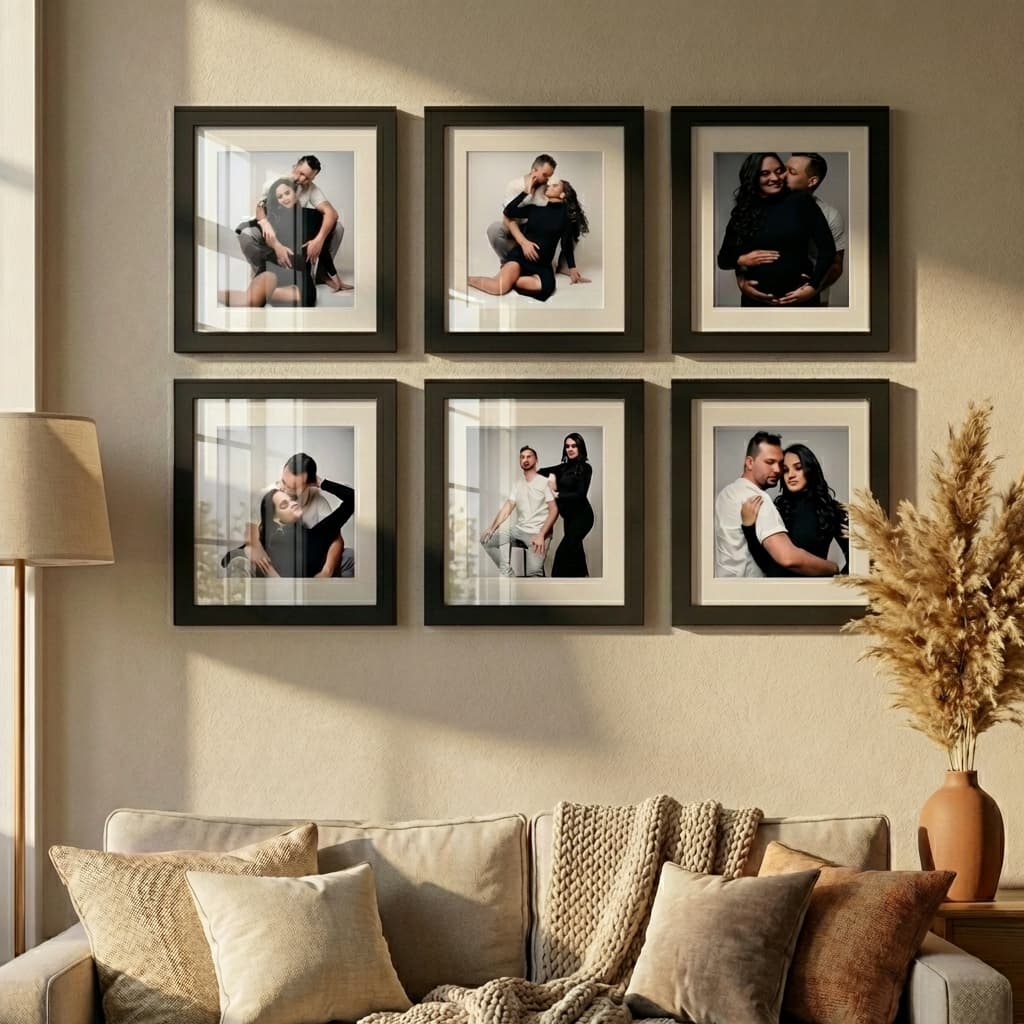 Kit 6 Quadros Decorativos Moldura Fotográfica 23x23cm Moldura Com Paspatur Foto 10x15