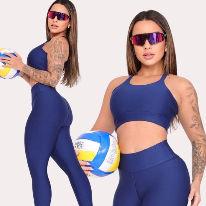 Conjunto Calça Legging Lisa Tradicional + Top Alça Cruzada Fitness Academia