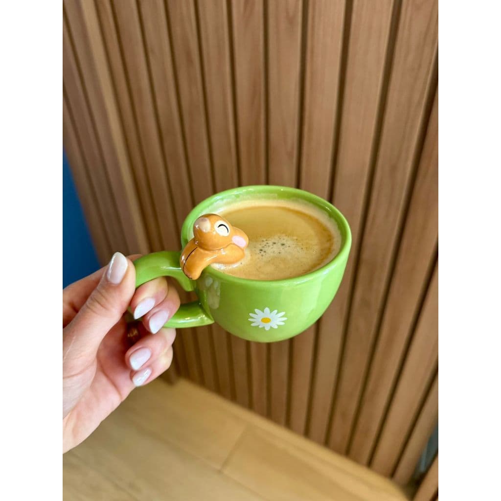Caneca Coelho Pendurado Verde 200ml Cerâmica