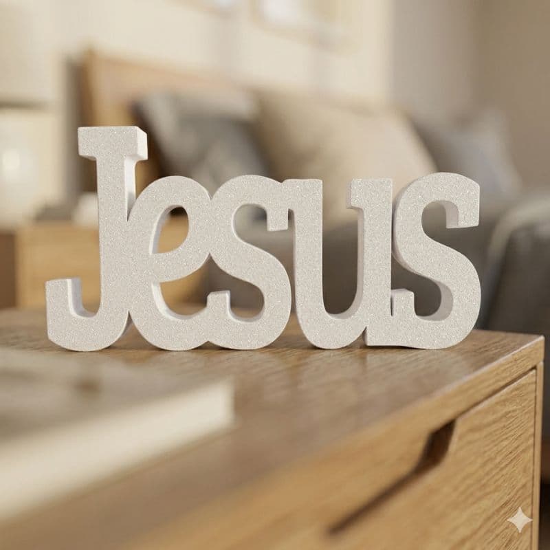 Letreiro Jesus 3D Decorativo Escritório Prateleira Estante Enfeite Casa Quarto Presente Religioso Abençoado Lindo Brilho