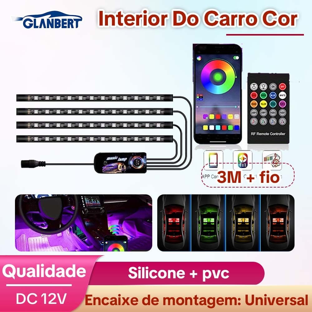 Carro LED Atmosfera Luz De Tira Auto RGB Interior Ambiente Pé Lâmpada App Controle Remoto Sem Fio Música Carros Lâmpadas