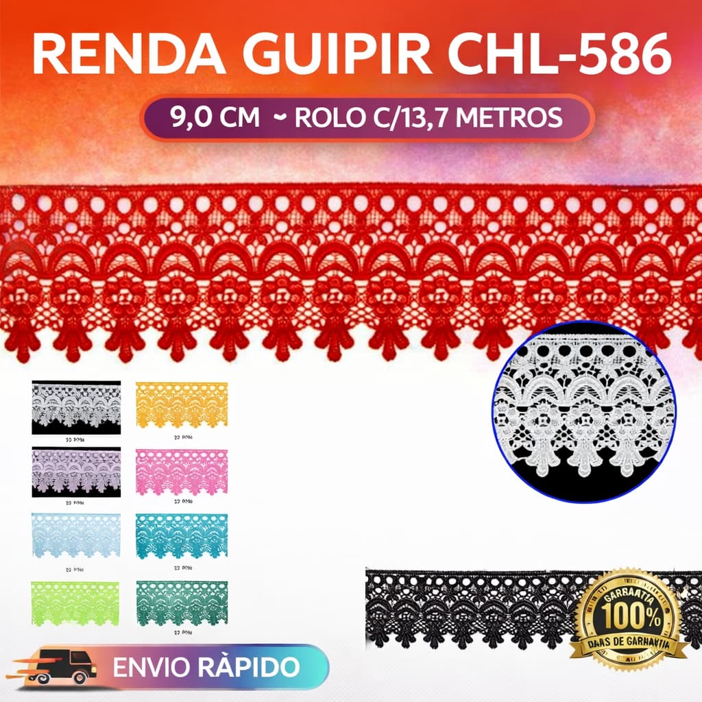RENDA GUIPIR CHL-586 9.0 CM -  ROLO C/13.7 METROS