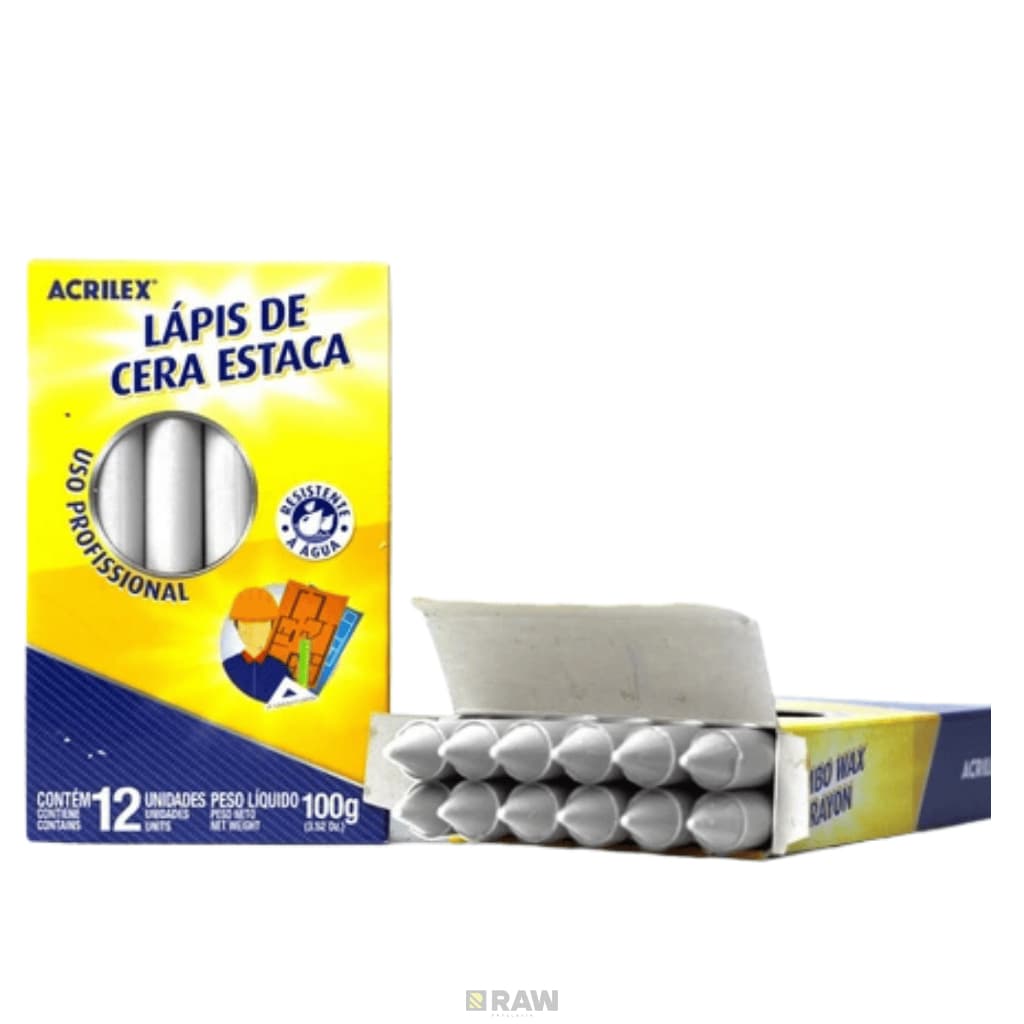 Giz de Cera Estaca Branco ACRILEX 1Caixa 12 Unidades -Profissional Marceneiro Pedreiro Marmorista Azulejista Carpinteir