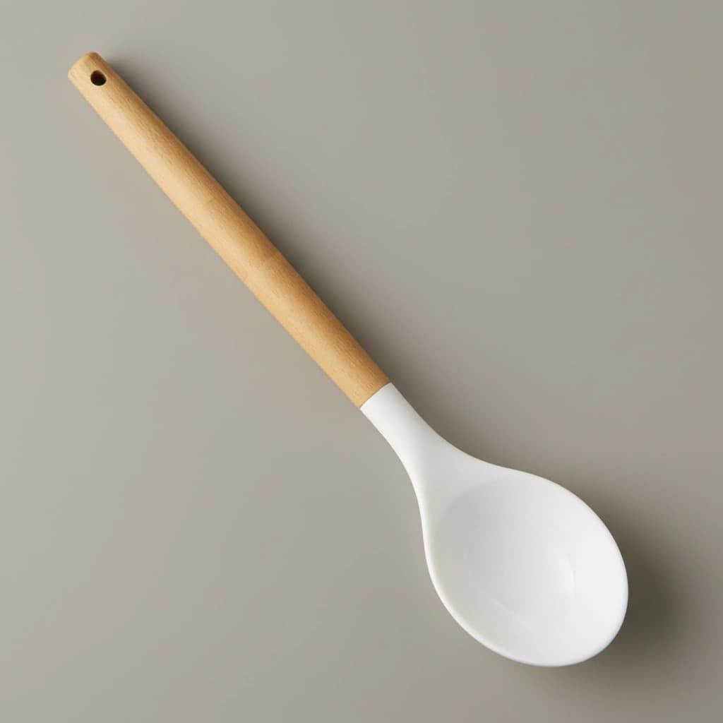 Colher Espátula Utensílio De Silicone Branco Premium Cabo Madeira Antiaderente CHEF D