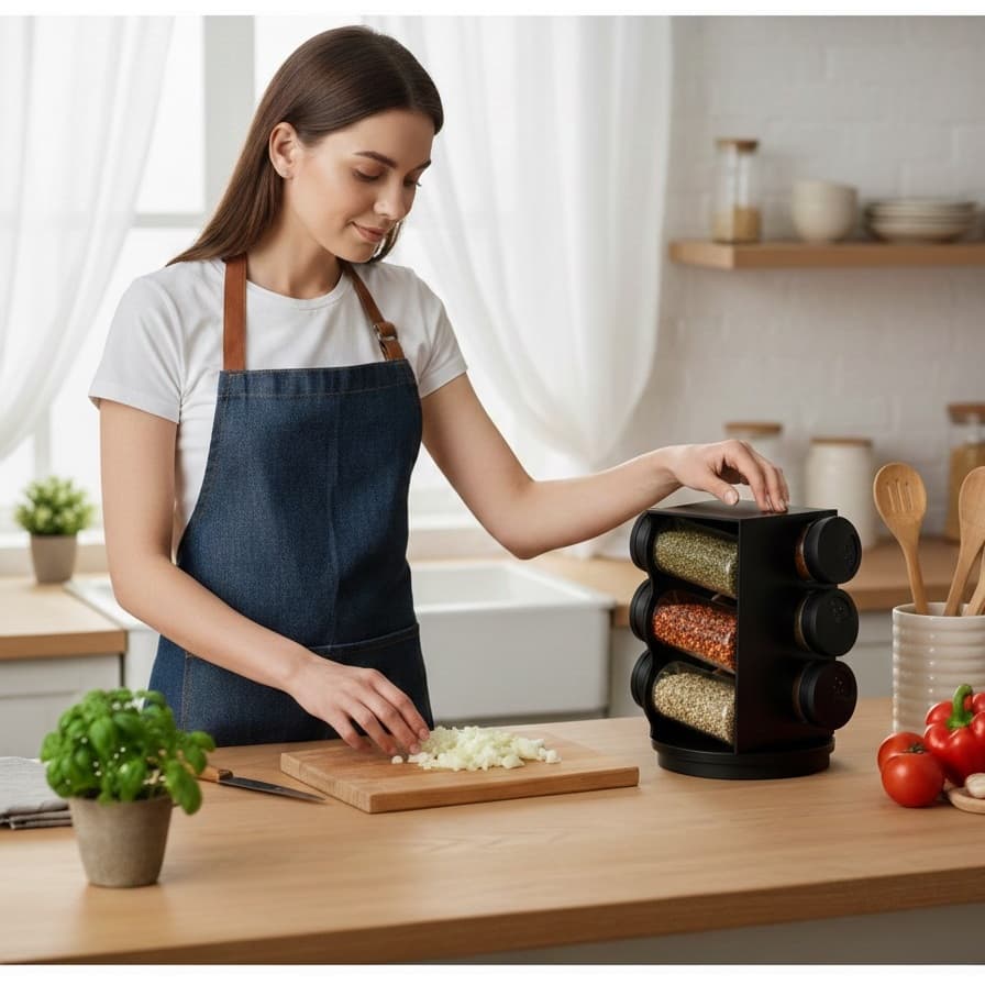 Porta Condimentos Giratório Preto 6 Potes 80ml Temperos Especiarias Cozinha Organização