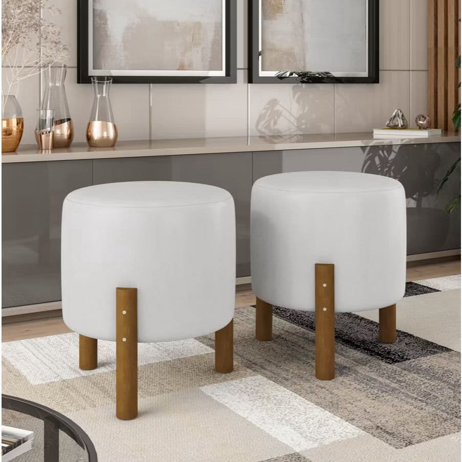 ** Últimas Peças ** Kit 2 Puffs Decorativo Decoração Redondo Estofado Confortável Luxo Sala de Estar Escritório