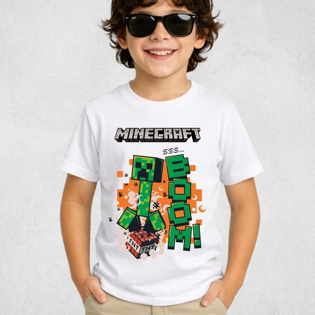 Camiseta Intantil do Minecraft Games Jogo Desenho  Blusa 100% Algodão Premium Juvenil