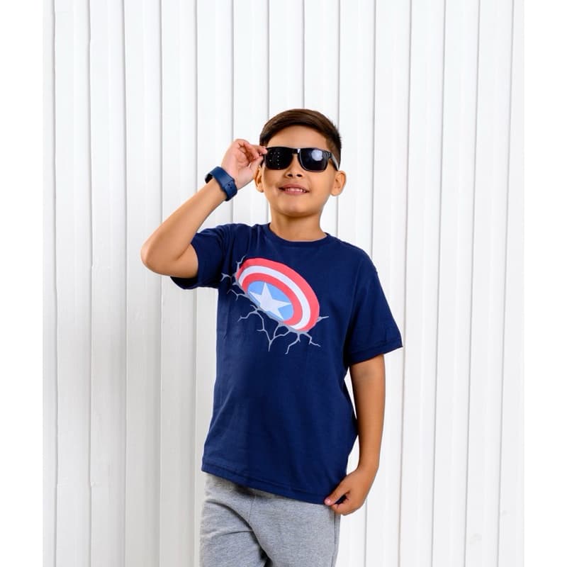 Camisa Infantil capitão América  Marinho  Algodão 100% Estampada Gola Ribana Tamanho 1 ao 12 Anos  Menino