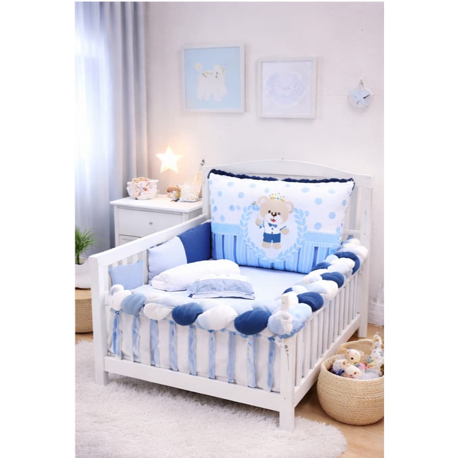 Kit Berço Americano Sublimado Pequeno Urso Azul Menino Infantil Enxoval De Quarto completo 10 Peças