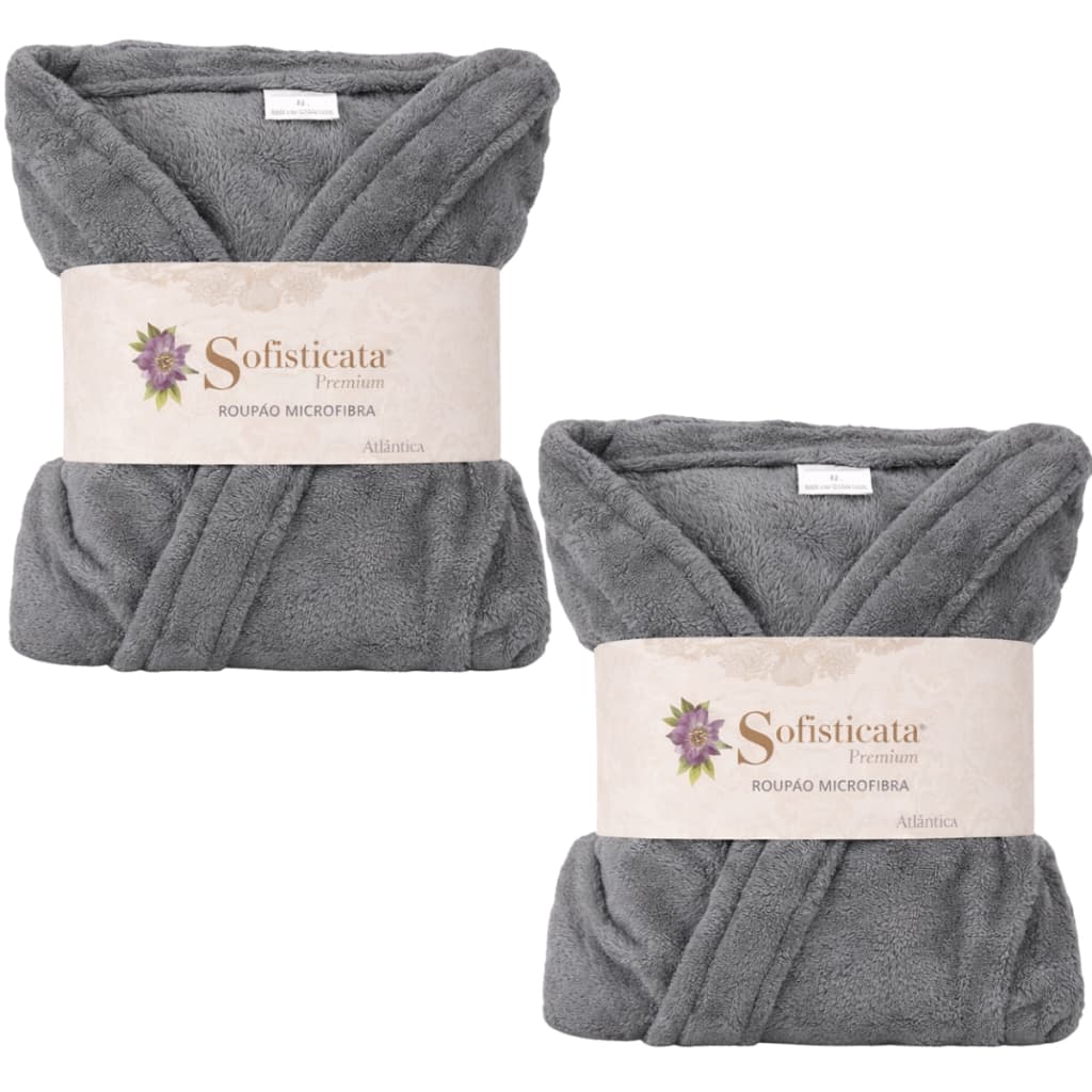 Kit Roupão Plush Microfibra -1 Masc. e 1 Fem. Manga 3/4 Toque Macio 180g/m2