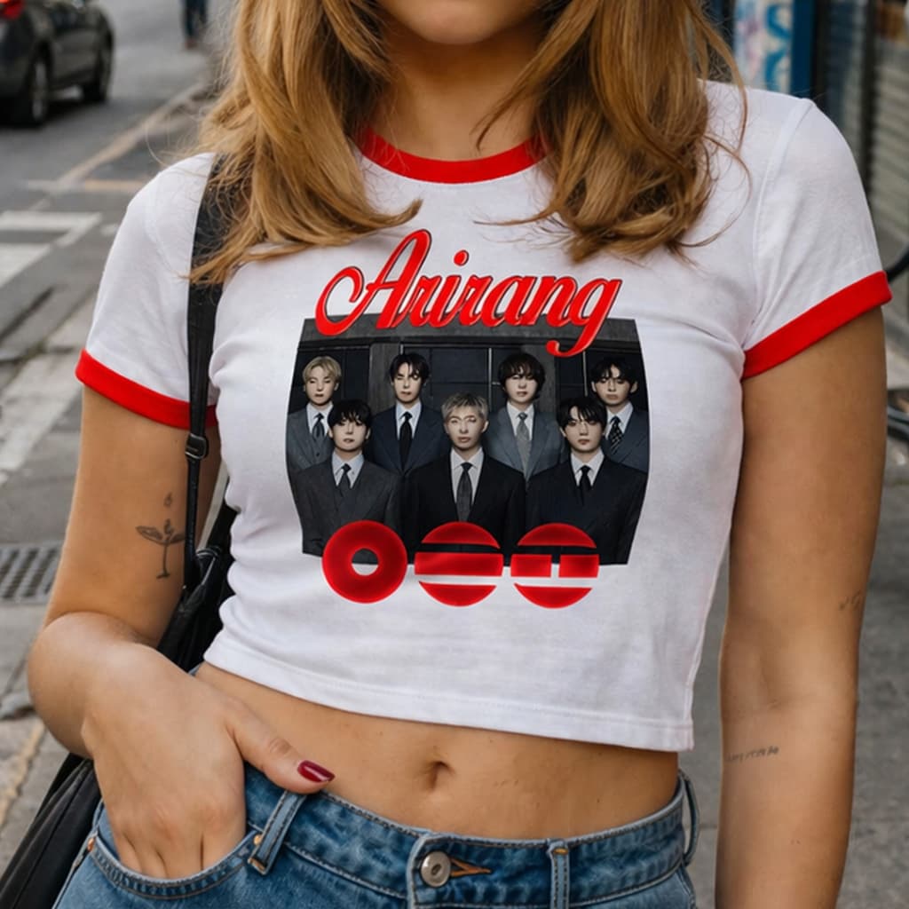 Camisa Feminina Baby Tee BTS ARIRANG COVER 2026 T-shirt Vintage Y2K estética BabyLook
