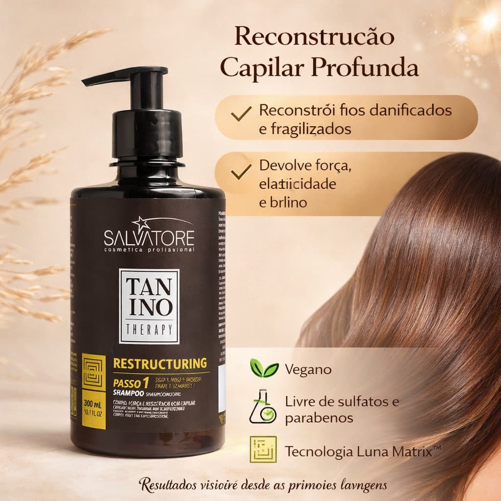 Shampoo Passo 1 Reconstrução Capilar Salvatore Tanino Therapy 300ml Força Brilho Anti Quebra