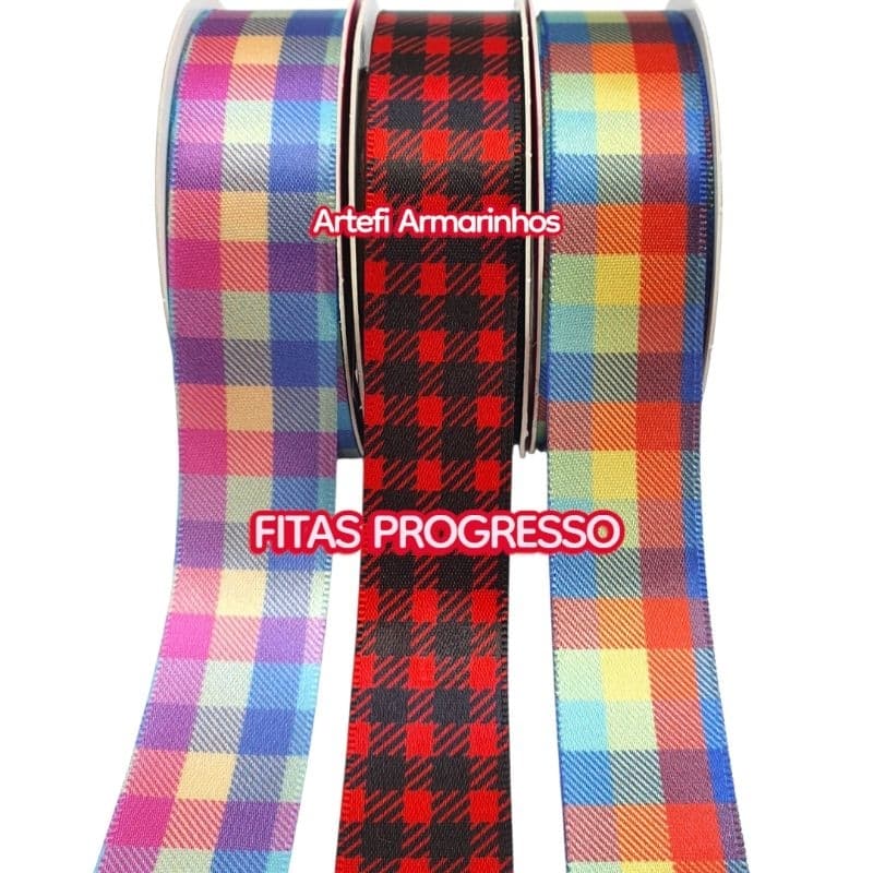Fita Xadrez Cetim 22mm N5 Progresso 10 metros Festa Junina