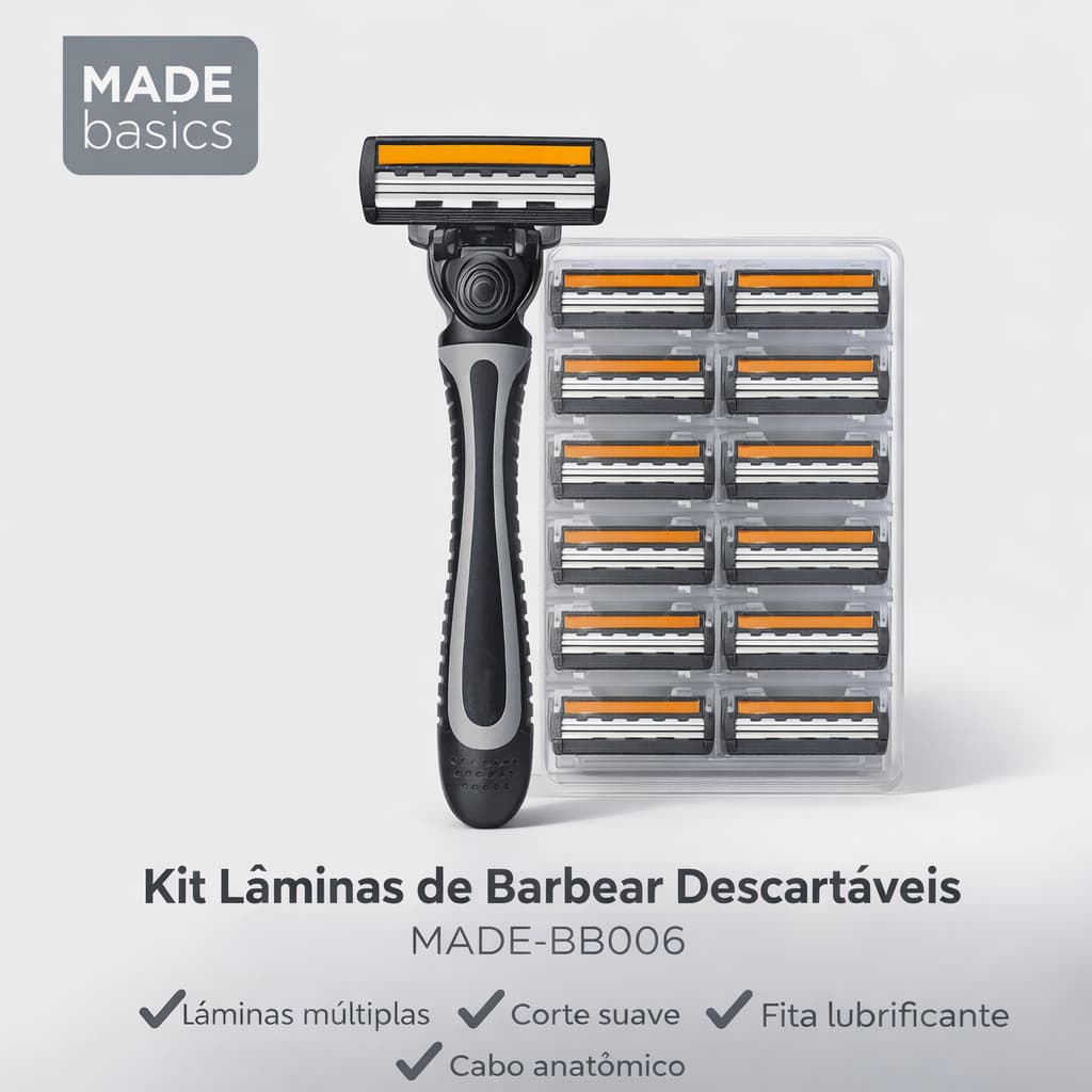Aparelho de Barbear Masculino 3 Lâminas e 18 Refil de 3 Camadas Barbeador Profissional Kit Completo