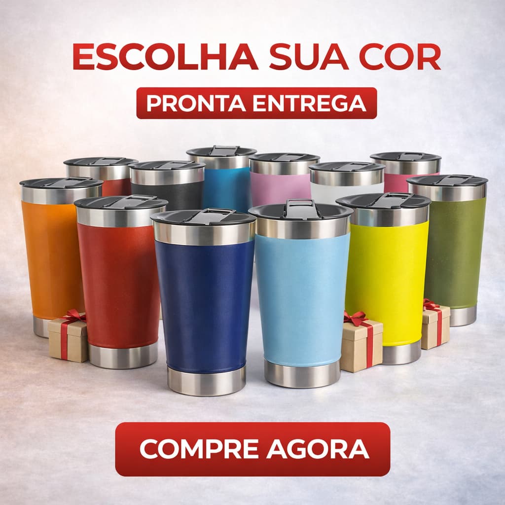 Copo Térmico Inox 473ml com Tampa e Abridor | Parede Dupla | Mantém Quente e Frio | Cores Sortidas