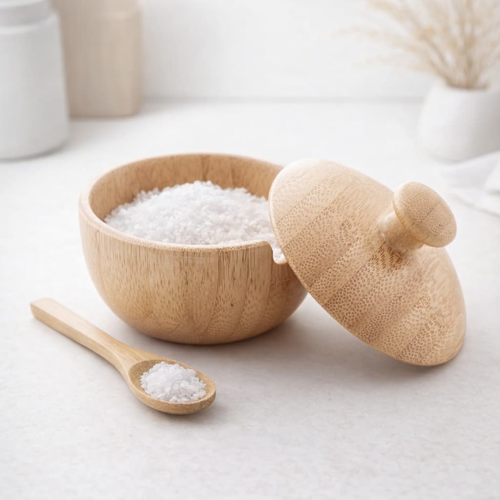 Açucareiro ou Saleiro de Bambu com Colher Verona Lyor 8cm | Porta Açúcar/ Sal / Temperos Elegante