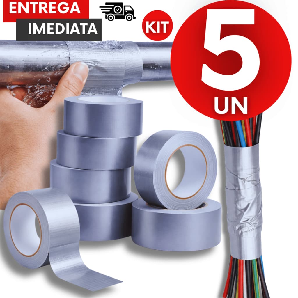 Kit Fita Silver Prata Reforçada Adesiva 10Mt x 45mm Várias Aplicações Vedação Fixação Multiuso Fitas