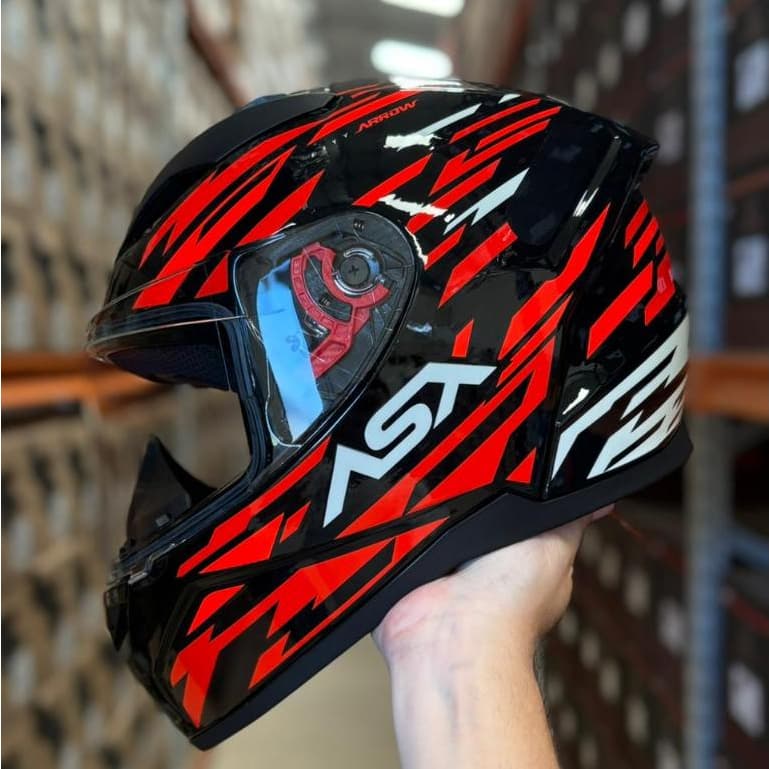 Capacete Moto Asx City Arrow Preto Vermelho Brilho Masculino Feminino + Narigueira Integral Novo