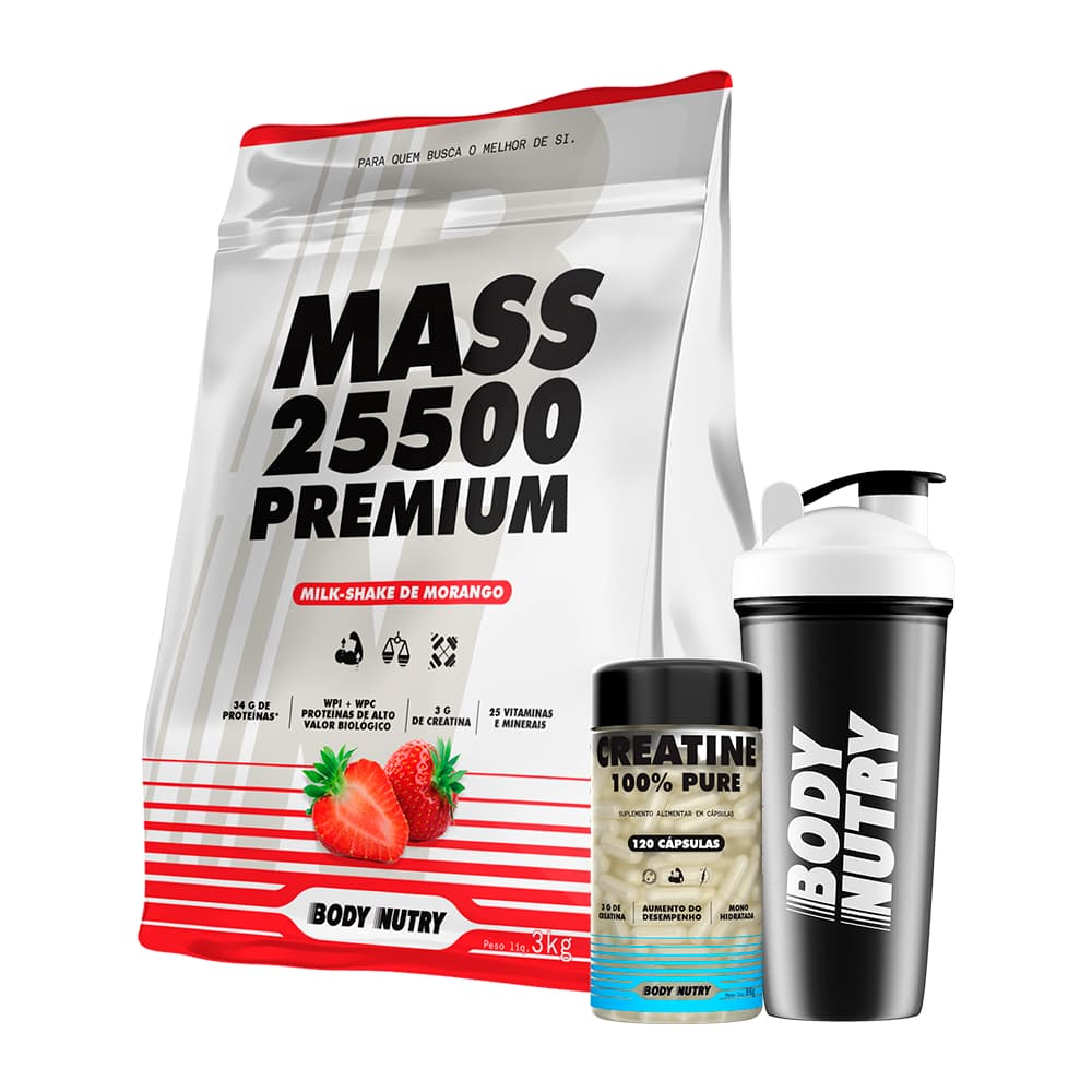 Kit Hipercalórico 3kg + Creatina 100% Pura 120 Cápsulas + Coq600ml | Massa Muscular e Recuperação