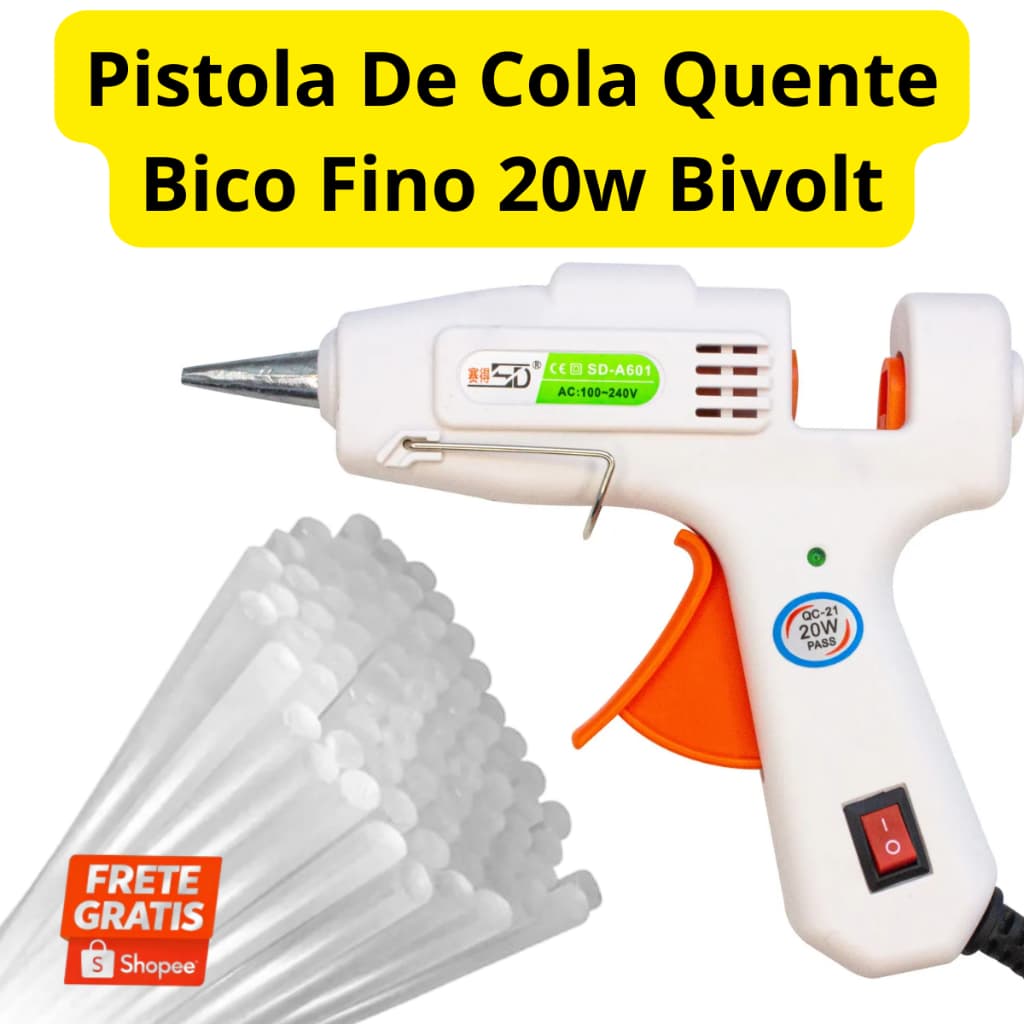 Pistola De Cola Quente C/ Bico Fino 20w Bivolt Profissional Branquinha Chineisinha Nao vasa