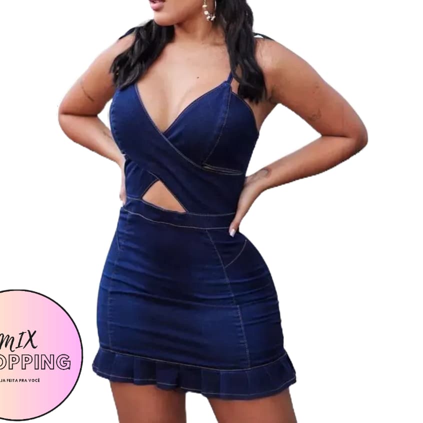 Vestido e Jardineira Feminina com Suspensório Blogueira com Lycra