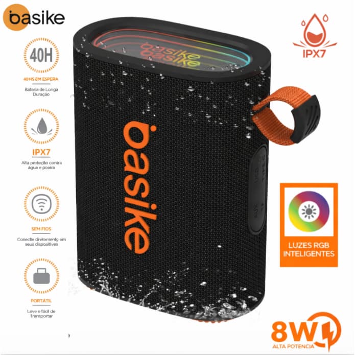 Basike caixa de som bluetooth 8W Portátil Com LED RGB Subwoofer USB Pen drive/TF/AUX 40H Ba-RAD185