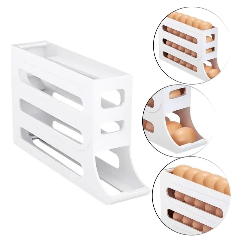 Suporte Porta Ovos Rolante Deslizante Branco ou Preto 4 Andares