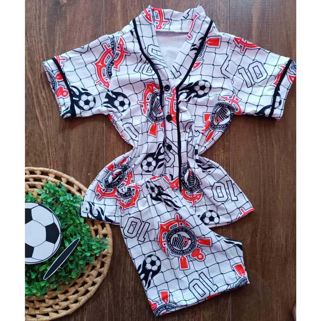 Pijama Infantil Estilo Torcedor Preto e Branco – Conjunto Infantil Camisa 10 ALVINEGRO